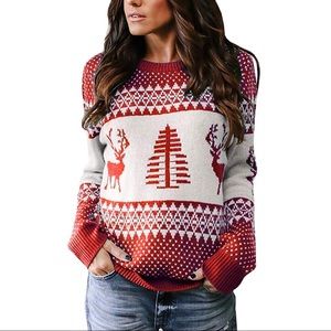 Ugly Christmas Sweater Reindeer Tree Knit Pullover